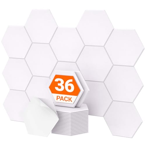 Image of 36 Pack High Density Hexagon Acoustic Panels, TONOR 12 inchx 10 inchx 0.4 inch Soundproof Wall Panels, Sound Absorbing Panels for Interior Wall Decor, Peel and Stick Modern for Studio, Office, Home, White