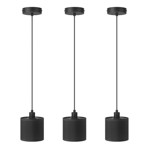 Klighten 3Pcs Lampada a Sospensione E14, Design Moderno, Regolabile in Altezza, Lampadario a Sospensione Semplice per Tavolo da Pranzo Soggiorno Cucina, 40W Max, Lampadina non Inclusa, Nero