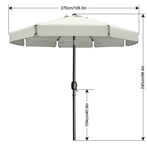 Image of ABCCANOPY 9ft Scalloped Patio Umbrella, Outdoor Table Umbrella with Tilt and Crank, Fiberglass Ribs Deck Umbrella for Patio, Pool, Garden, Picnic (Light Beige)