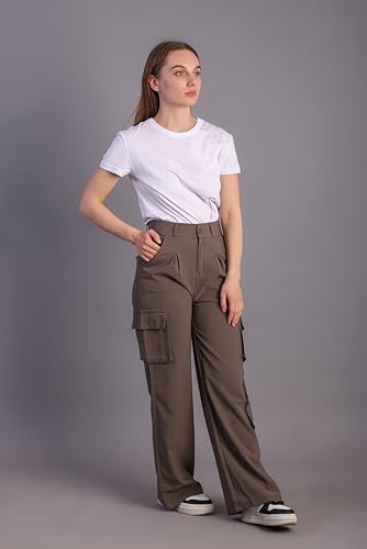 Image of HIGH Buy Women Korean 5 Pocket Cargo Comfort and Styles Baggy Super Lycra Pants for Women and Girls - Perfect High Waist Trousers for Women