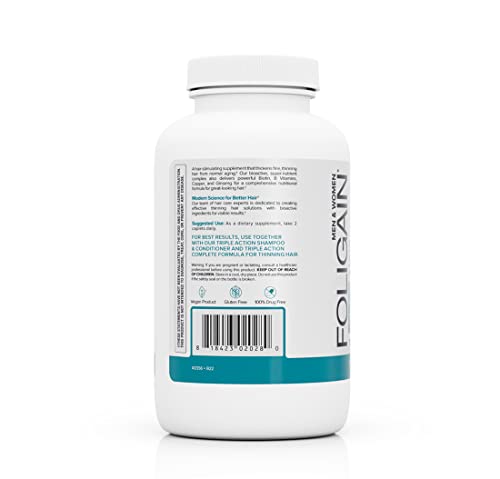 Foligain Suplemento estimulante para cabelos finos, suplemento para crescimento do cabelo, 120 unida