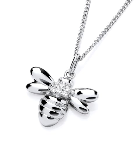 Old English Jewellers 925 Sterling Silver Cubic Zirconia Bumble BEE Pendant Necklace + 16 18 20 inch Chain (18)