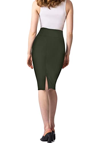 Womens Premium Nylon Ponte Stretch Office Pencil Skirt Made Below Knee Ksk45002 1073T Olive M #TOP5