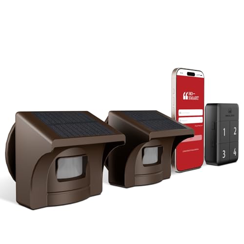 eMACROS Pro 4 Solar Driveway Alarm with App,1/2 Mile Range, Perfect for Use with Home Security Cameras, Rechargeable Base Station with 7-Day Backup Po