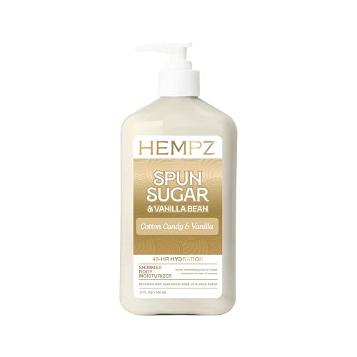 Hempz Cotton Candy Scented Body Lotion Spun Sugar & Vanilla Bean Hydrating Shimmer Moisturizer for Dry Skin Body & Hands 17 fl oz