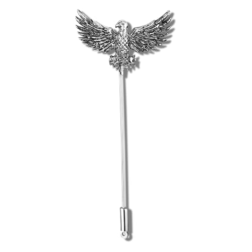 Image of Mahi Premium Silver Eagle-Shaped Mens Brooch Lapel Pin with Antique Rhodium Plating for Coat, Blazer, Jodhpuri (BP1101245R)