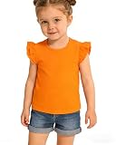 KIKINOTE Toddler Girl Shirts Ruffle Sleeves Orange Shirt for Girls Soft Cotton Cute Tops Baby Tee Casual Plain Kids T-Shirt Size 2T
