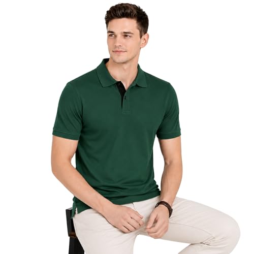Image of Men's Solid Polo T-Shirt | Short Sleeve | Regular Fit | Soft Breathable Fabric | Casual & Smart Wear | Button Placket Collar Top |