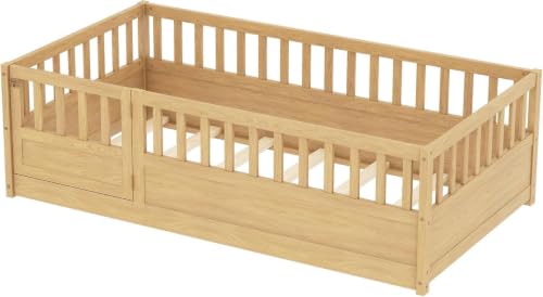 Image of Bellemave Twin Kids Montessori Floor Bed Frame with Slats,Natural
