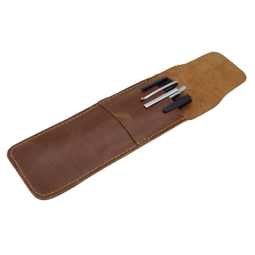 Image of Genuine Leather Pen Pouch, Fountain Pen Case, Desk Holder, Elegant Carrying Sleeve for Ballpoint & Rollerball Pens, Wine Holder, Durable Desk Supply Organizer, Single Pen Wallet, Soft Leather Cover