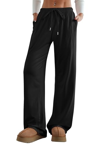 Aoulaydo Women's Wide Leg Lounge Pants Low Rise Baggy Pajama Bottoms with Pockets Y2K Pjs Bottoms