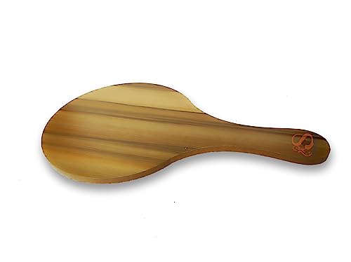 Image of Round Shape Makeup Large One Sided Wooden Hand Mirror with Wood Handle Mirror for Women n Men