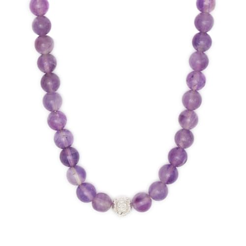 BERGERLIN Amethyst Necklace Genuine - Pearl Necklace with 925 Sterling Silver Pearl - Genuine Amethyst Necklace in Size XS-S
