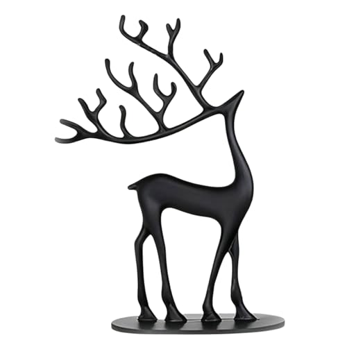 Stoolzfaid Sculture Statuette di Animali di Renna,Ornamenti di Cervo in Metallo,Statua di Renna Natalizia,Moderna Cervo Nero,Sculture Statuette di Animali di Renna,Nera,Elegante,Oro