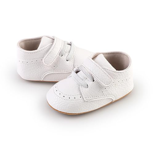 Image of SOFMUO Baby Boys Girls High Top Ankle PU Leather Sneakers Soft Rubber Sole Infant Moccasins Newborn Oxford Loafers Anti-Slip Toddler Wedding Uniform Dress Shoes