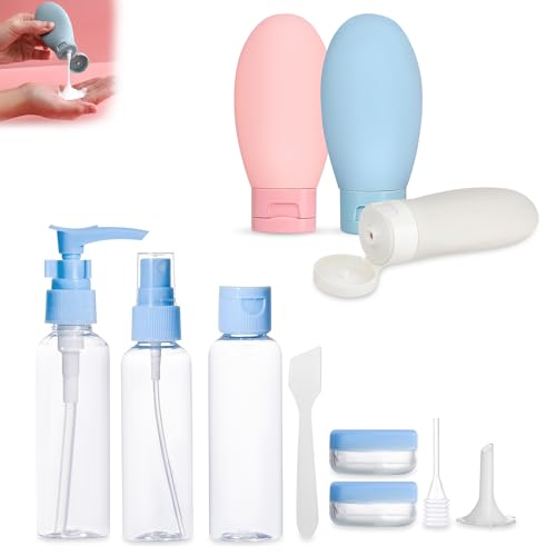 Image of GLUN 11 Piece Travel Bottles Set for Toiletries, Beauty Leakproof Travel Containers, Travel Accessories Squeezable Refillable Bottles for Shampoo, Lotion, Beauty Cream Container