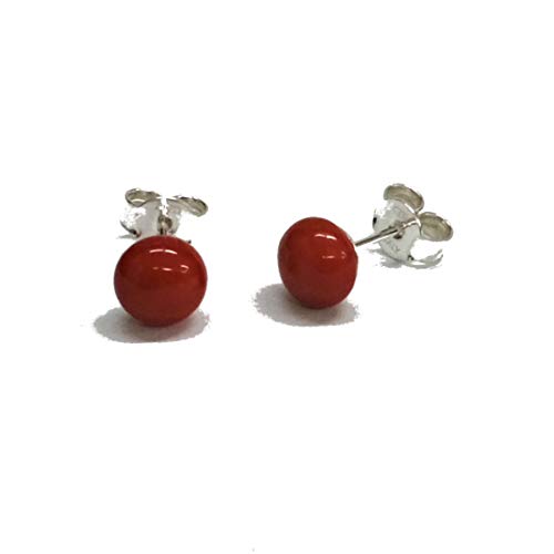 Pendientes de Coral rojo 7 mm y Plata de Ley. Coral bambú. Estuche incluido