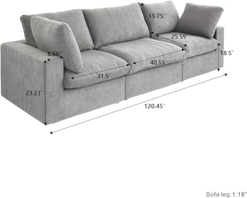 Image of JACH Modular Sectional Couch for Living Room, Modern Convertible Couches, 3 Seats Soft Cloud Couch, Cushion Covers Removable, Modular Sectional Sofas for Living Room Apartment, (Grey)