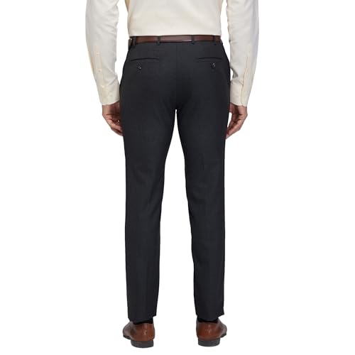 Image of Raymond Men's Slim Fit Solid Pattern Poly Viscose Blend Flat Front Formal Trouser