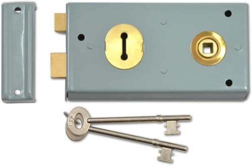 Dale Hardware - Cerradura de borde de doble mano, acabado gris, 145 x 75 mm, 2 llaves incluidas, resiste la corrosión y los daños climáticos, ideal para puertas o puertas externas.