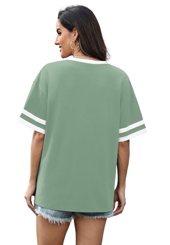 Image of WIHOLL Womens T Shirts Loose Fit Short Sleeve Tees V Neck Color Block Summer Tops 2026 Fashion S-4XL