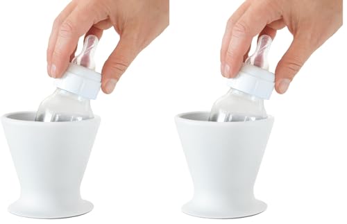 Image of Bökee Baby Bottle and Silicone Pump Holder - Prepare Baby Bottles with one Hand and Prevent Breast Milk Spills, White (Pack of 2)