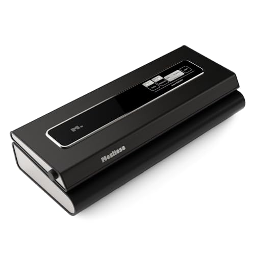 Mesliese Vakuumierer, 90 kPa Vakuumiergerät, 6-in-1 kompaktes Lebensmittel-Vakuumiersystem mit Schneider, 2 Beutelrollen, 5 vorgeschnittene Beutel, Trocken- und Feucht-Modi (Schwarz)