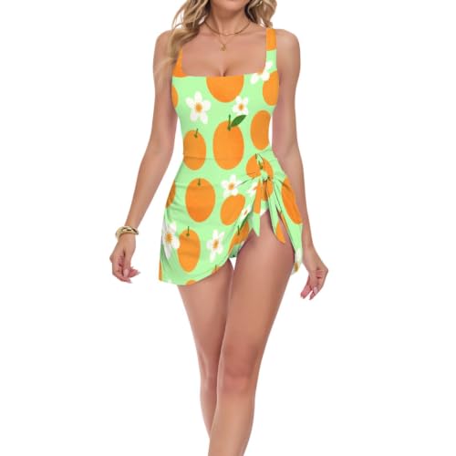 Maillot de bain push-up une pièce pour femme à motif fleurs oranges et blanches