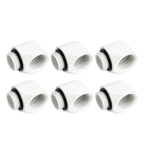 Image of dracaena.io 6-Pack G1 /4 inch Male to Female 90 Angle Elbow Fittings, Brass Water Cooling Connector Adapter for PC Computer Liquid Cooling Loop, Durable Leak-Proof Extender Fitting, White