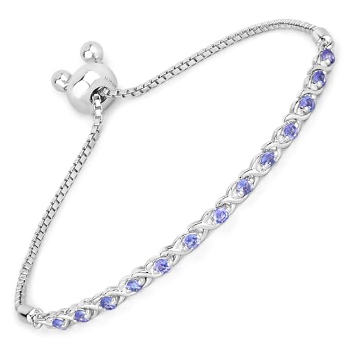 Tanzanite Bracelet, Natural Tanzanite Round Bolo Bracelet in .925 Sterling Silver, December Birthstone, Silver Tanzanite Bracelet (Adjustable Up to 10 Inch) for Women