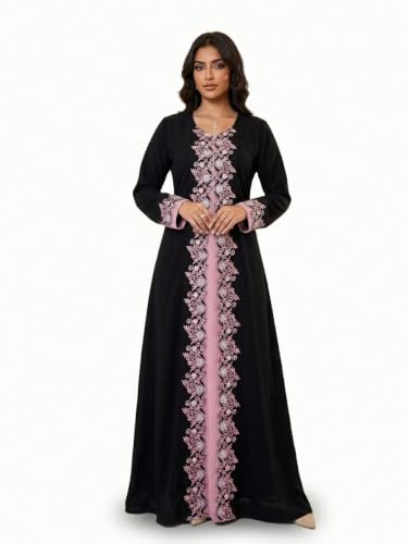 Image of Women's Black & Pink Embroidered Abaya JAKET Dress