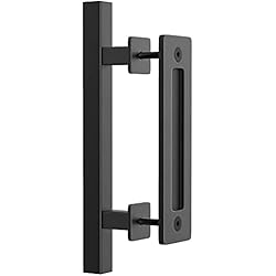 WINSOON Manija de puerta de granero corredera negra de 30,48 cm con tirador de dedo, juego de manijas de puerta de granero empotradas para puerta de garaje