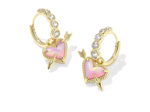 Kendra Scott Womens Ari Heart Arrow Huggie Earrings Gold Pink Opalescent Resin One Size One Size
