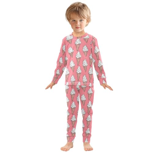 Ice Cream Pink Pattern Cute Pajama Sets Long Sleeve Top and Pants, Snug Fit Sleepwear for Night Wears3