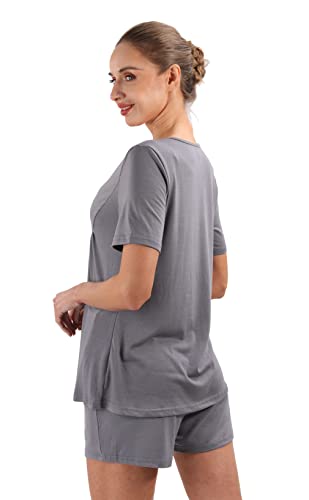 Vakaart Women's Maternity Nursing Pajama Set, Short Sleeve Top With Adjustable Waistband Shorts Breastfeeding Sleepwear Set For Hospital S-Xxl (Xl, Grey) #TOP6
