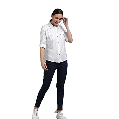 Image of C.Cozami Women's Casual Long Sleeves Double Pocket Rayon Shirts for Women (White, X-Large)