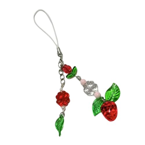 Porte-clés fraise coloré avec pétales pour décoration de sac à main