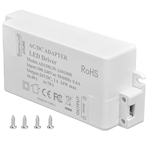 Image of 24V LED Driver 24W, Power Low Voltage Transformer 120V AC to 24V DC Converter for LED Strip Lights, Cabinet Strip Lights, LED Displays and Outdoor Lighting