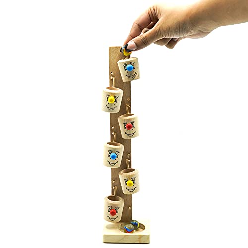 Image of Naayaab Craft Smiley Face Wooden Slider Marble Tree Game | Marble Slider Tree Ball Run Track Game for Kids | Wooden Bucket Tree Marble Game and Home Decor (Multi-Color)