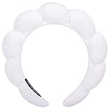 2Pcs Spa Headband for Washing Face,Sponge Headbands for Women, Puffy Skincare Makeup Terry Towel Cloth Fabric Hair Band Cute Preppy Shower Hair Holder Trendy Facial Padded Hair Accessory(White)