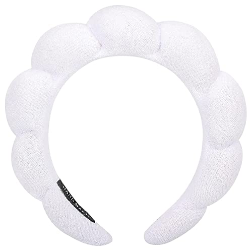 2Pcs Spa Headband for Washing Face,Sponge Headbands for Women, Puffy Skincare Makeup Terry Towel Cloth Fabric Hair Band Cute Preppy Shower Hair Holder Trendy Facial Padded Hair Accessory(White)