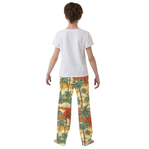 ZZXXB Retro Palm Tree Boys Long Pants Soft Trousers Elastic Waist Kids Lounge Bottoms with Pockets S-XL3