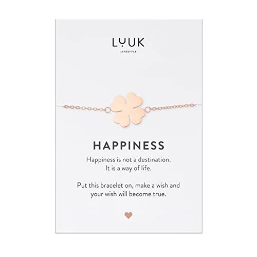LUUK LIFESTYLE Filigree 8” bracelet with four-leaf clover pendant, unique good luck charm, 20 cm, adjustable length, fashion jewellery, Valentine's Day gift idea, simple and modern, rosé LUUK LIFESTYLE Filigree 8” bracelet with four-leaf clover pendant, unique good luck charm, 20 cm, adjustable length, fashion jewellery, Valentine's Day gift idea, simple and modern, rosé