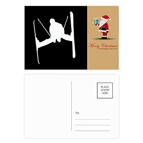Cartes postales de ski Silhouette de Père Noël Noir lot de 20 pour cadeaux de Noël