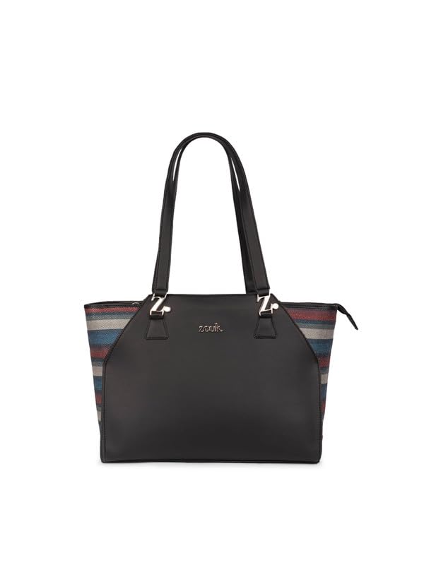 Image of ZOUK Printed Jute Handcrafted Vegan Leather Black Women's Check-point Friendly Classic Business Bag