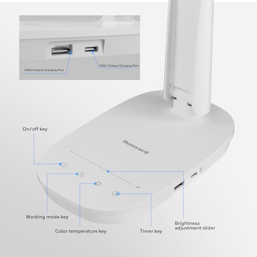 Image of Honeywell HWT-H2 LED Desk Lamp, Eye-Caring Full Spectrum, USB Charging