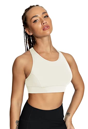 Image of QUEENIEKE BareFlow Women's Sports Bras with Phone Pocket Medium Impact Padded Racerback Workout Gym Crop Top Running Yoga Bra