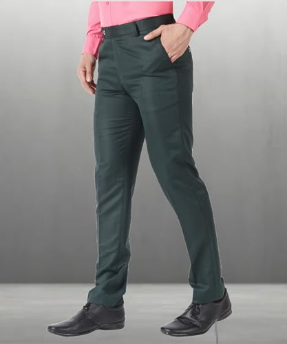 Image of MALENO Men's Slub Effect Solid Trouser | Classic Slim Fit Formal Trousers for Men | Slim Fit Trousers for Men