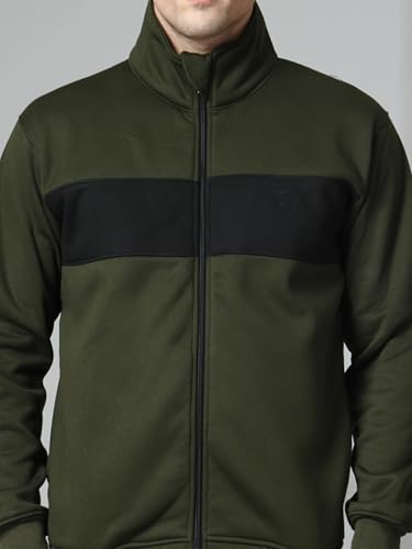 Image of CHKOKKO Mens High Neck Winter Tracksuit Full Zip Jacket with Elastic Waist Lower Warm and Soft Activewear Set for Gym Running and Casual Use Olive Black XL