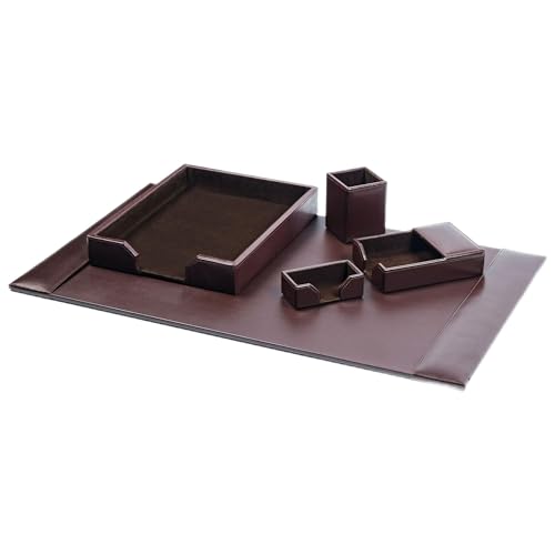DACASSO Bonded Leather Desk Set - Luxury Leather Desk Pad & Organization Essentials - Executive Office Decor - Dark Brown, 5 Piece